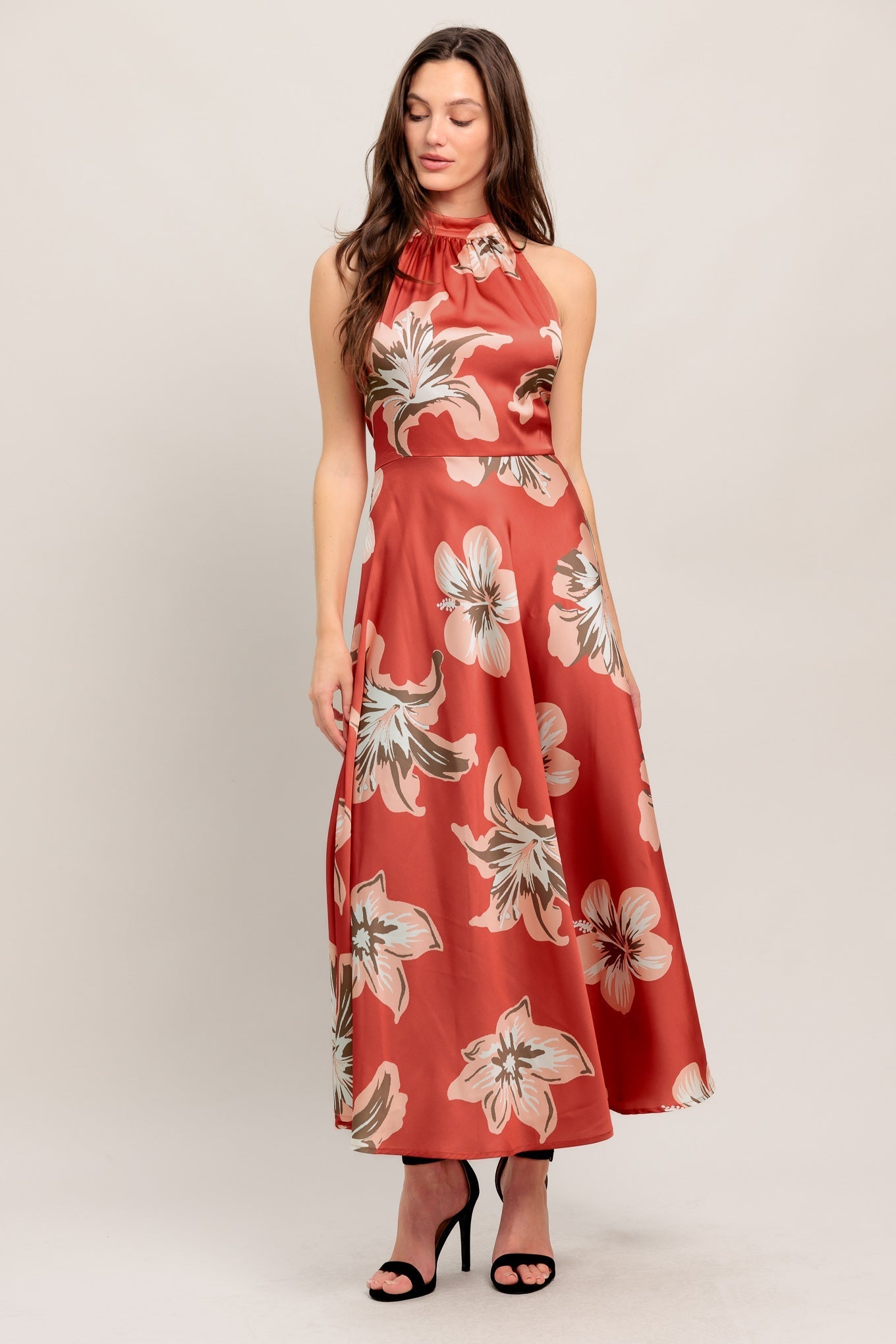 CAN'T LOOK AWAY CORAL RED MIDI DRESS