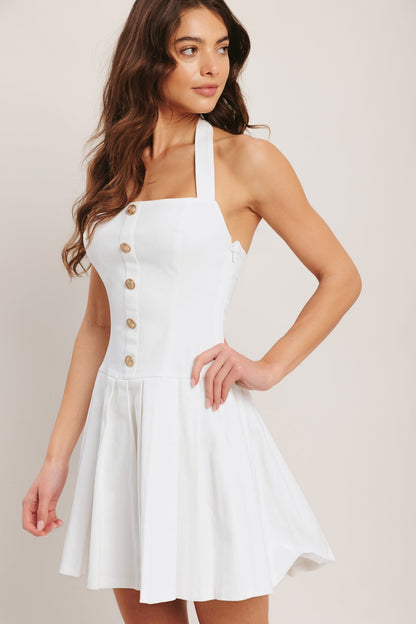 SUMMER CLUBHOUSE WHITE DENIM HALTER MINI DRESS
