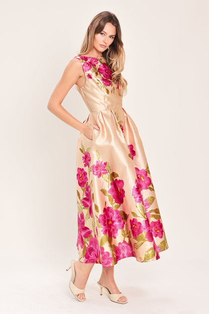 SOFT SATIN FLORAL PINK MIDI DRESS FINAL