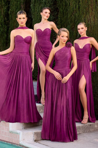 Ingrid Gown Strapless Shimmer Chiffon Dress with Scarf