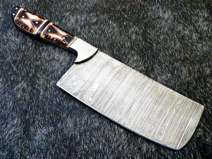 12 Handmade Damascus Steel Chopper Knife  Camel Bone Handle Chef Cleaver 1