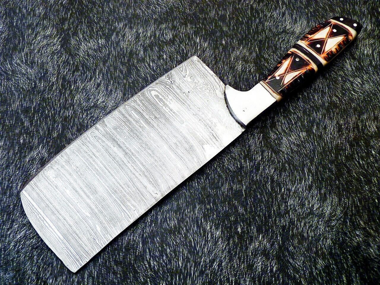 12 Handmade Damascus Steel Chopper Knife  Camel Bone Handle Chef Cleaver 2