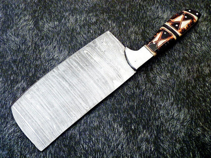 12 Handmade Damascus Steel Chopper Knife  Camel Bone Handle Chef Cleaver 2