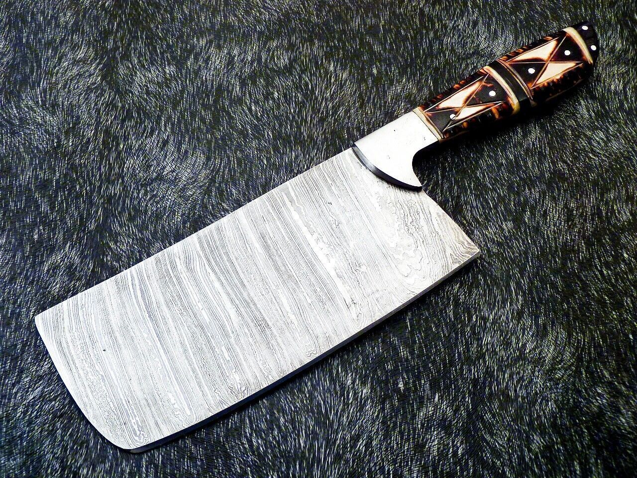 12 Handmade Damascus Steel Chopper Knife  Camel Bone Handle Chef Cleaver 3