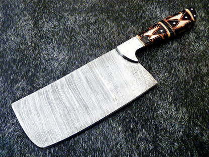 12 Handmade Damascus Steel Chopper Knife  Camel Bone Handle Chef Cleaver 3