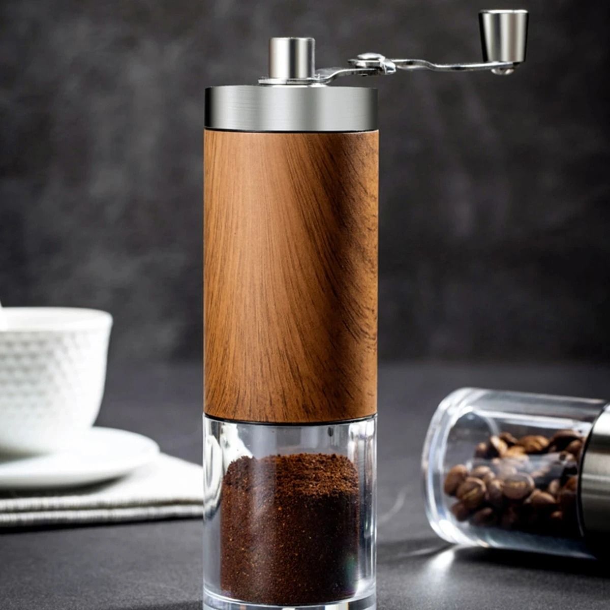 Hand Coffee Bean Grinder Wood Grain Stainless Steel Crank Manual Kitchen Grinder Tool
