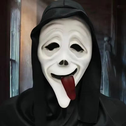 Red Tongue Scream Latex Mask – Horror Full Head Prop for Halloween Terror