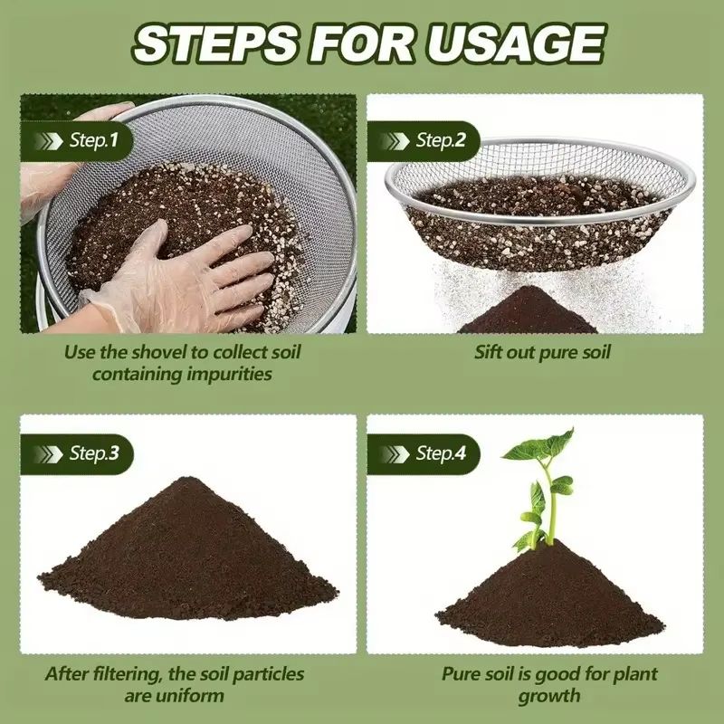 13Inch Stainless Steel Soil Sifter  DualMesh Garden Sieve For Clean Compost Prep 5