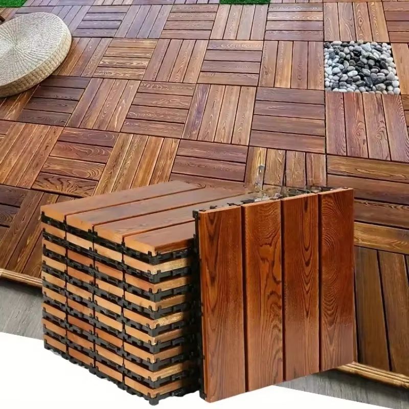 Carbonized Outdoor Wood Flooring – Waterproof Splicing Decking for Balconies & Courtyards