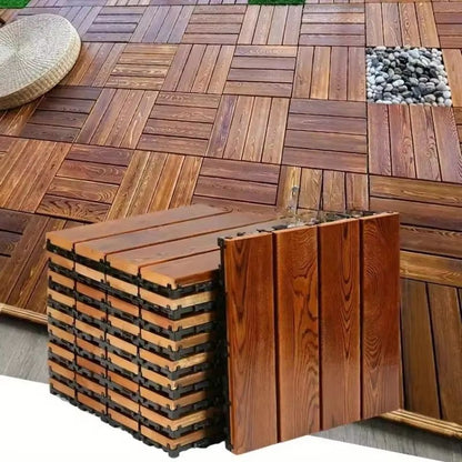 Carbonized Outdoor Wood Flooring – Waterproof Splicing Decking for Balconies & Courtyards