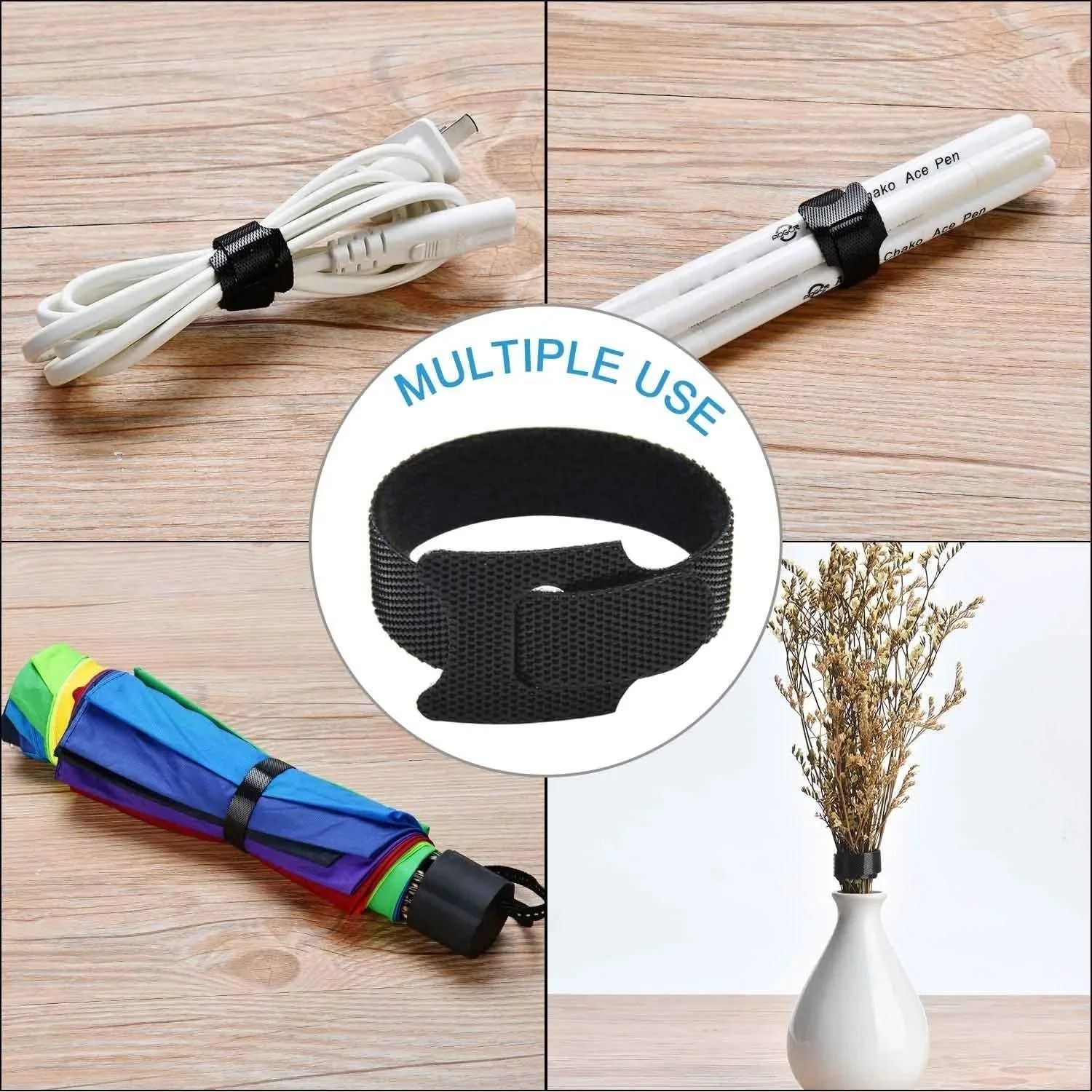 100pcs Releasable Cable Organizer Ties Nylon Loop And Hook Reusable Tape Cord Straps Wire Managemen 4