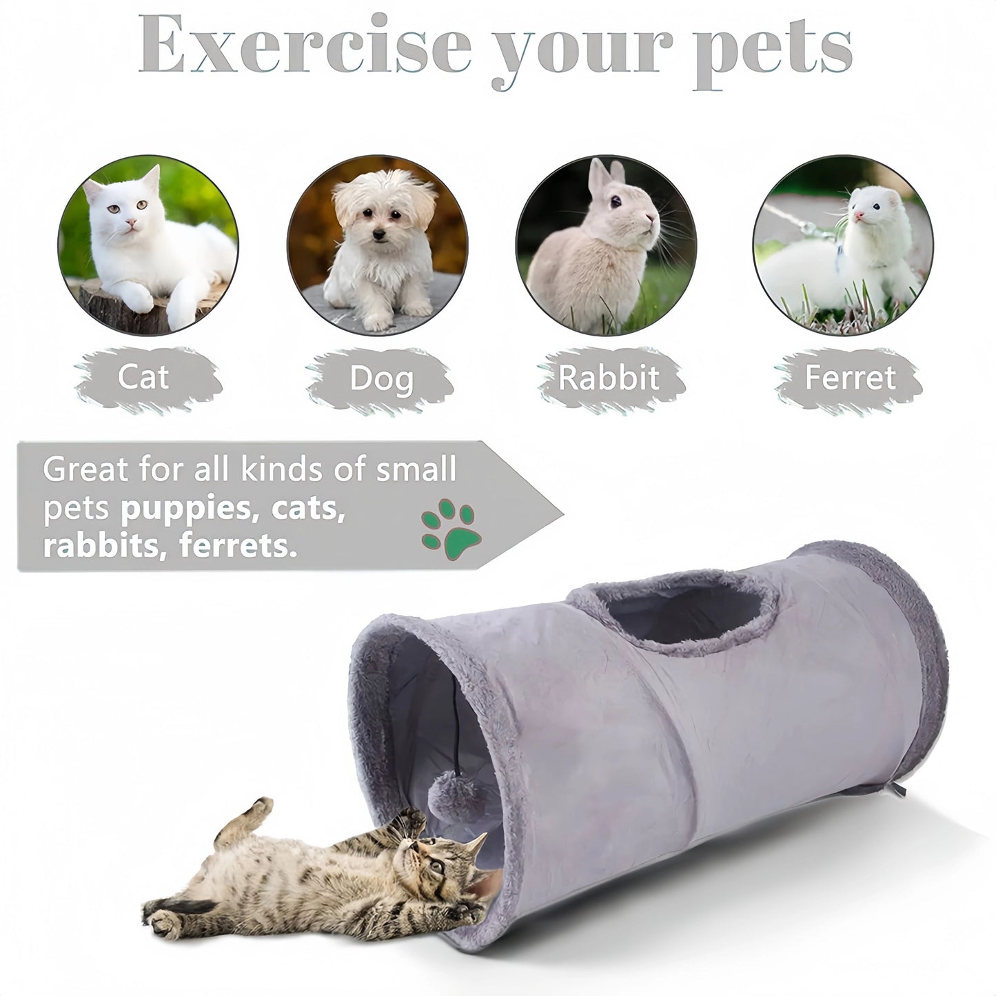 CozyPlay Collapsible Cat Winter Suede Tunnel  Interactive Play  Hideaway For Kittens Puppies  Rabbi 14