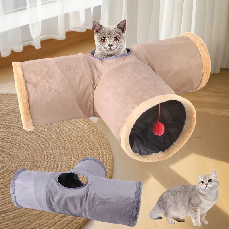 CozyPlay Collapsible Cat Winter Suede Tunnel  Interactive Play  Hideaway For Kittens Puppies  Rabbi 1