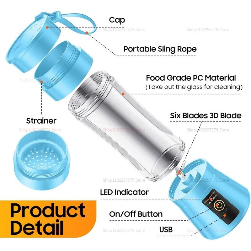 Portable Electric Juicer And Smoothie Blender 380ml USB Rechargeable 4