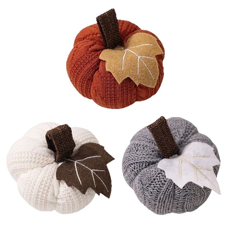 Knitted Soft Wool Pumpkin Ornament For Home Thanksgiving Harvest Decoration 2