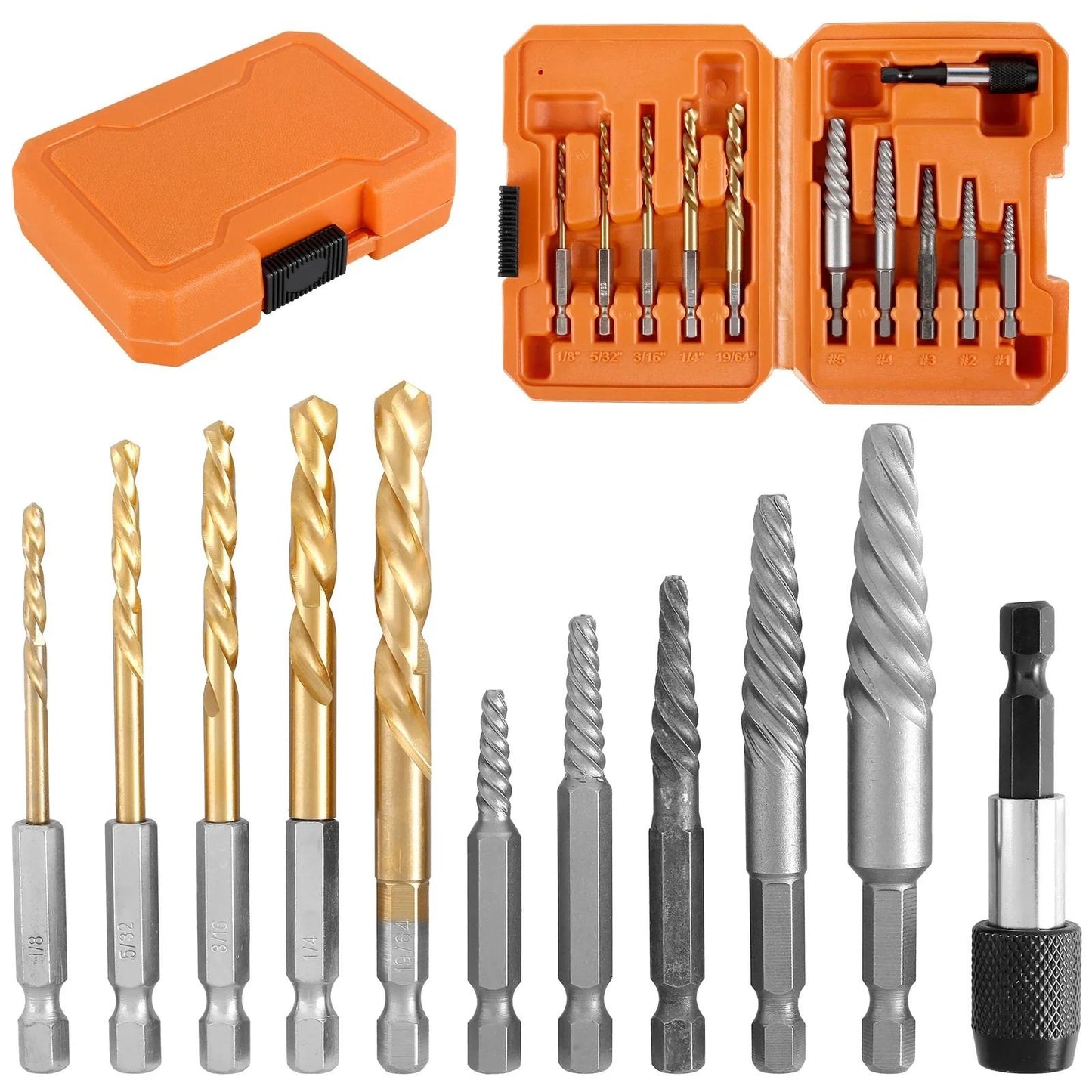 Screw Extractor Kit Carbon Steel Hex Bolt Extractor and Drill Bit Set 11 Piece