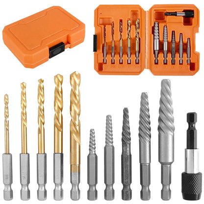 Screw Extractor Kit Carbon Steel Hex Bolt Extractor and Drill Bit Set 11 Piece