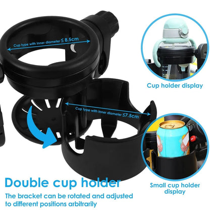Universal Stroller Cup Holder With 360 Degree Phone Holder Double Hole Organizer Cup Rack 2