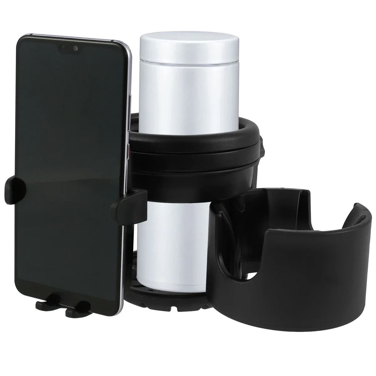 Universal Stroller Cup Holder With 360 Degree Phone Holder Double Hole Organizer Cup Rack 6
