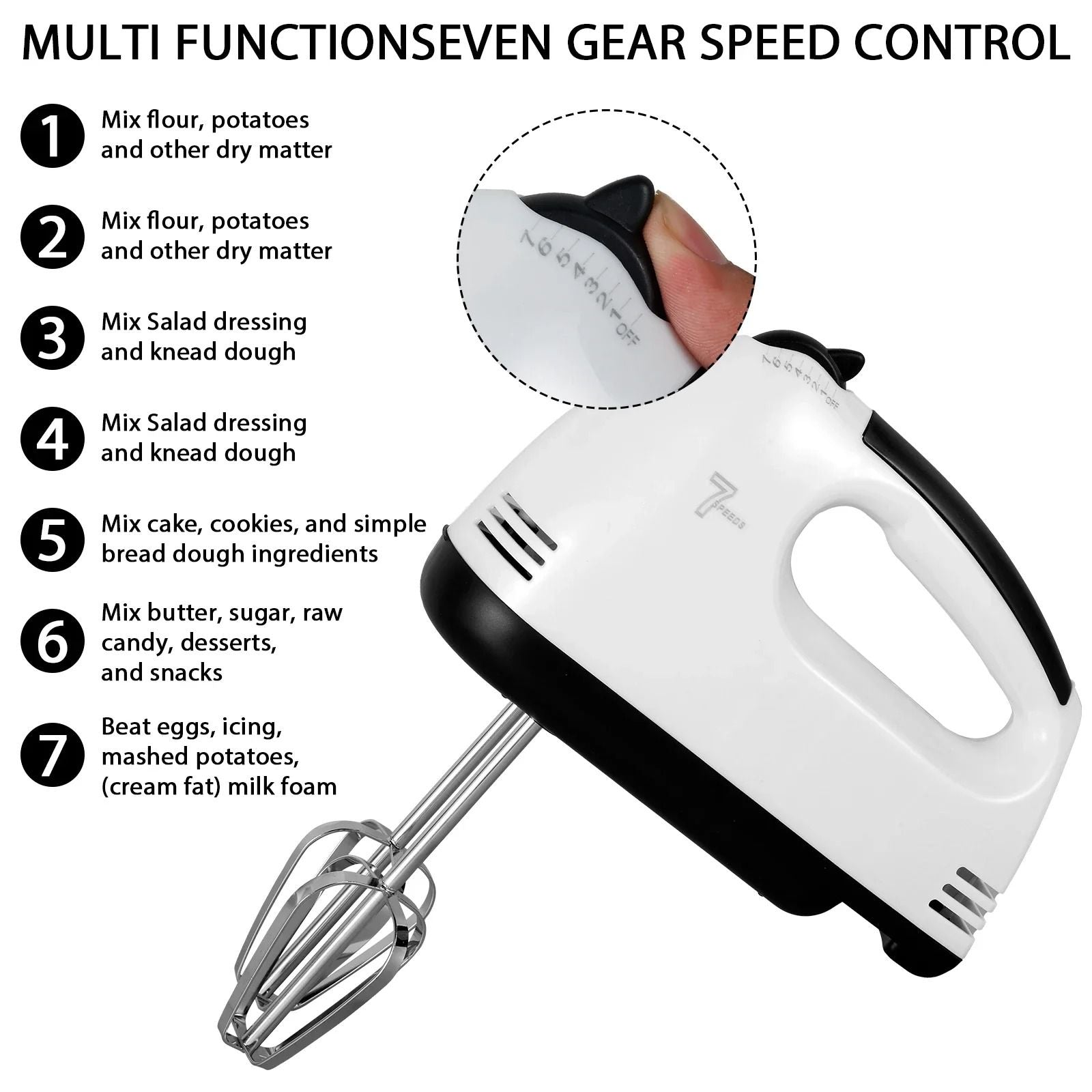 7 Speed Electric Mixer Household Handheld Food Blender And Dough Mixer 2