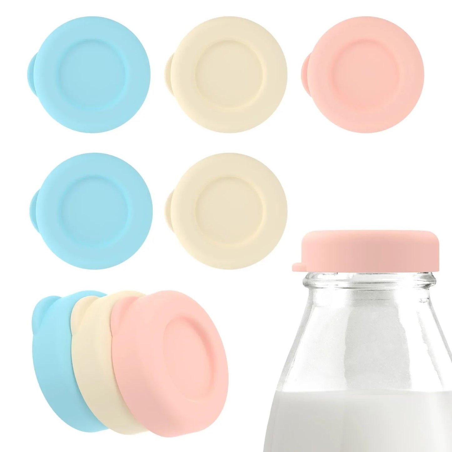 Glass Bottle Replacement Silicone Cap Set Leak Proof Milk Bottle Lids 9 Piece