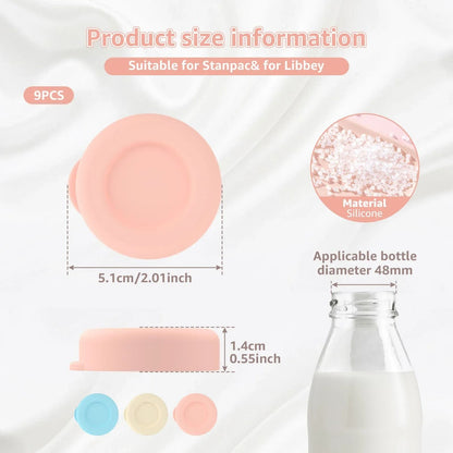 Glass Bottle Replacement Silicone Cap Set Leak Proof Milk Bottle Lids 9 Piece 1