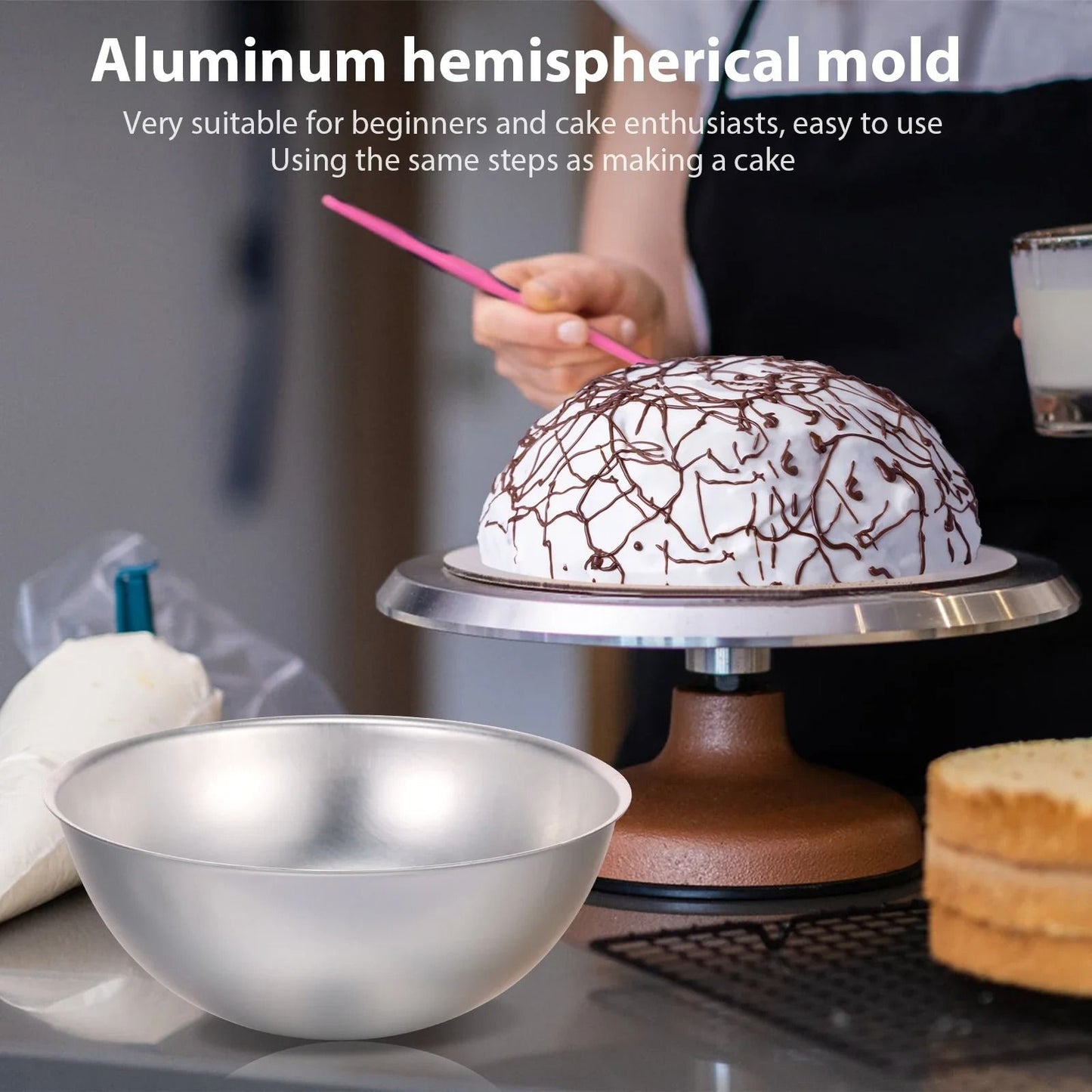 Half Ball Cake Pan Mold Aluminum Alloy Hemisphere Baking Pan Set 2 Piece 1