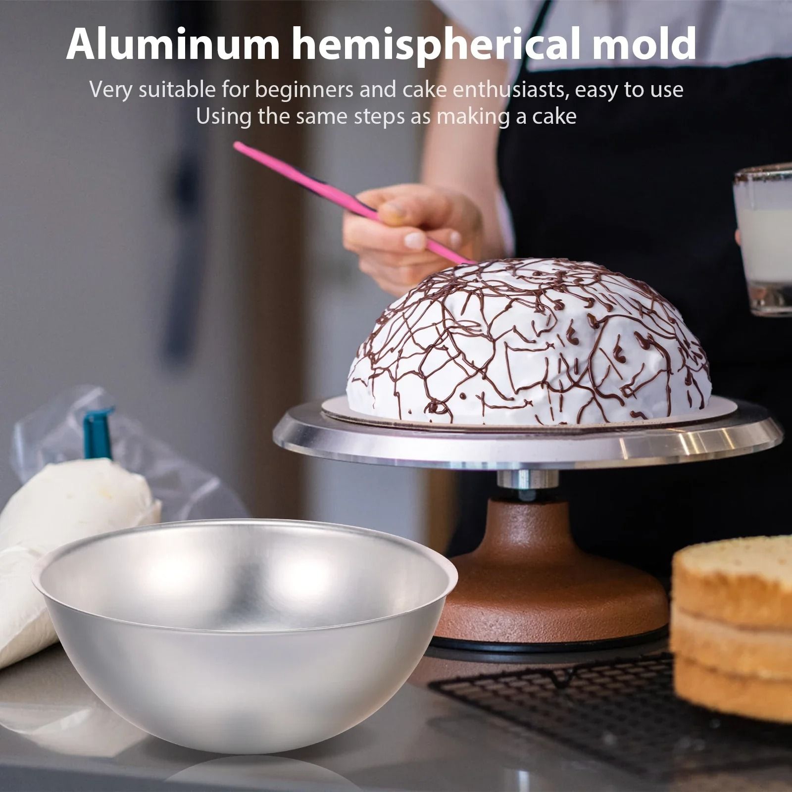 Half Ball Cake Pan Mold Aluminum Alloy Hemisphere Baking Pan Set 2 Piece 1