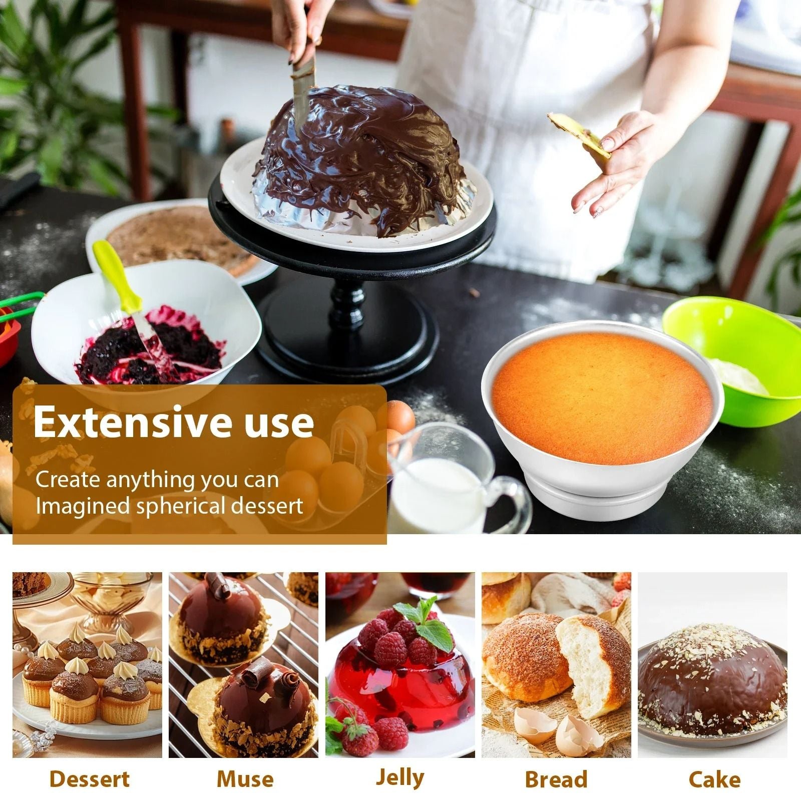 Half Ball Cake Pan Mold Aluminum Alloy Hemisphere Baking Pan Set 2 Piece 2