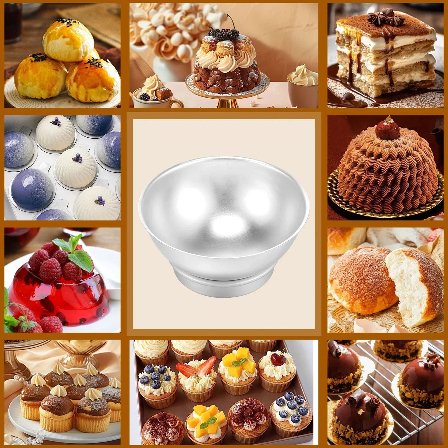 Half Ball Cake Pan Mold Aluminum Alloy Hemisphere Baking Pan Set 2 Piece 3