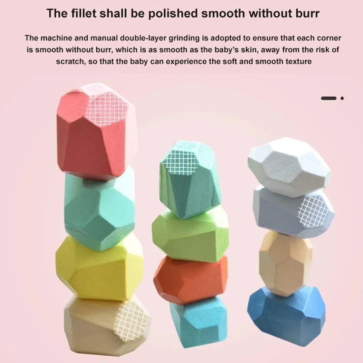36 Piece Children Wooden Colorful Stone Stacking Building Blocks Balancing Game 2