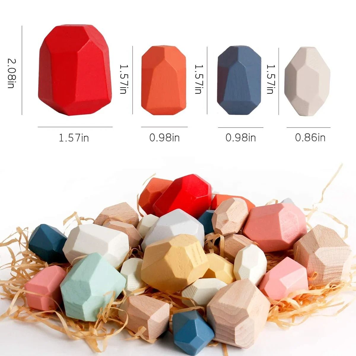 36 Piece Children Wooden Colorful Stone Stacking Building Blocks Balancing Game 3
