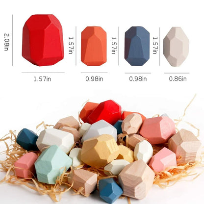 36 Piece Children Wooden Colorful Stone Stacking Building Blocks Balancing Game 3