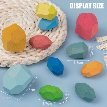 36 Piece Children Wooden Colorful Stone Stacking Building Blocks Balancing Game 4