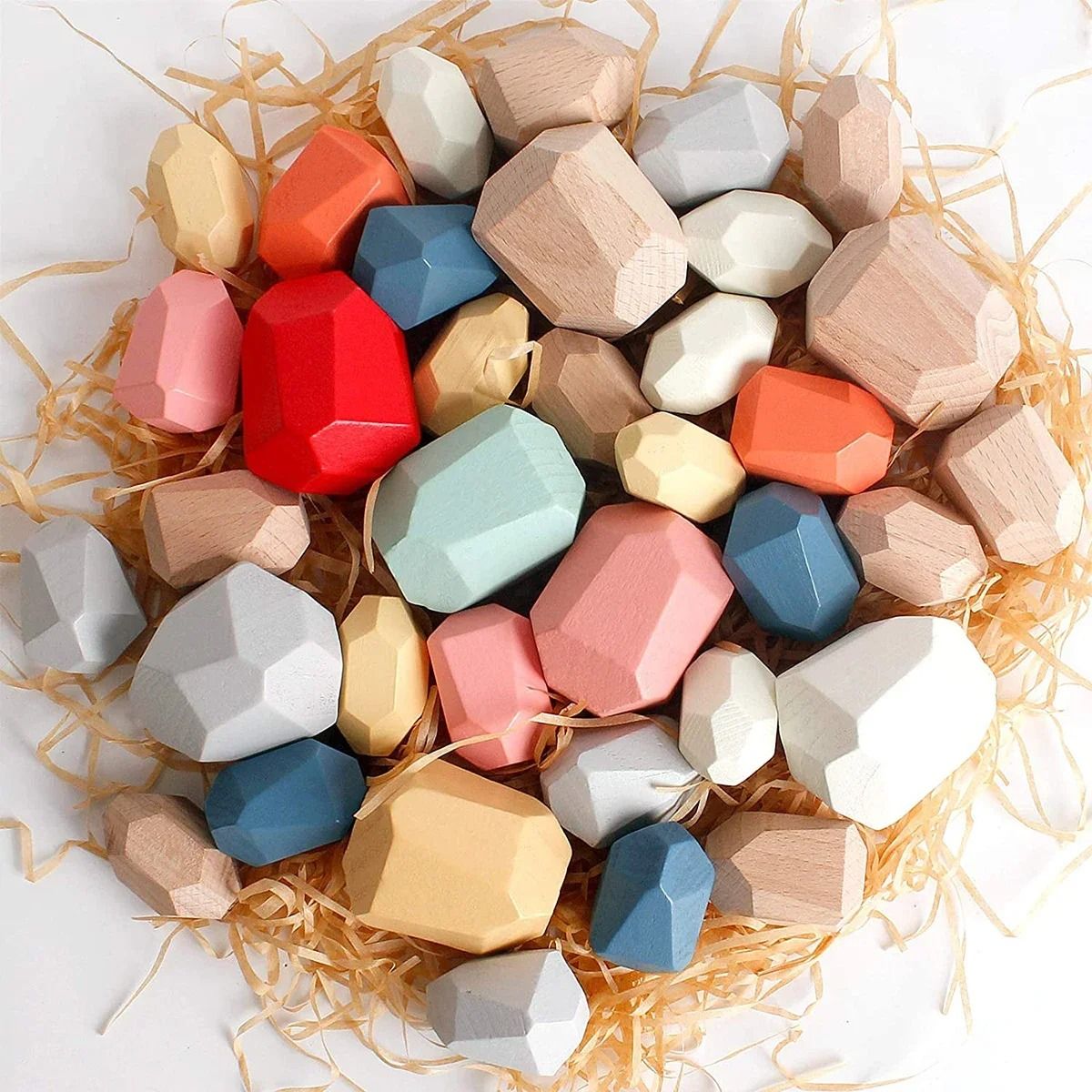 36 Piece Children Wooden Colorful Stone Stacking Building Blocks Balancing Game 5