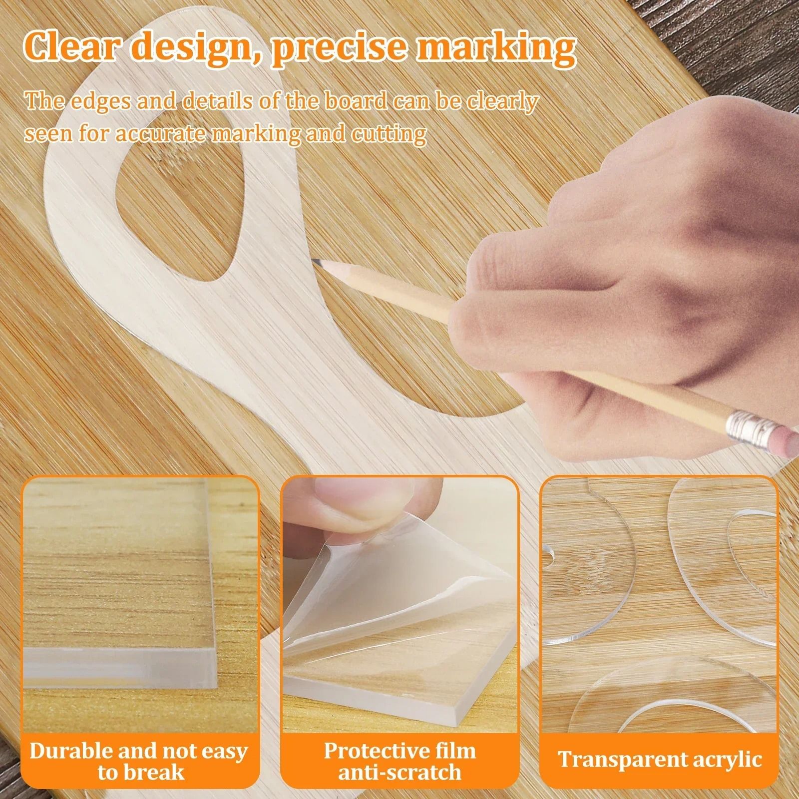 6 Piece Cutting Board Handle Template Set Acrylic Charcuterie Board Router Template 4