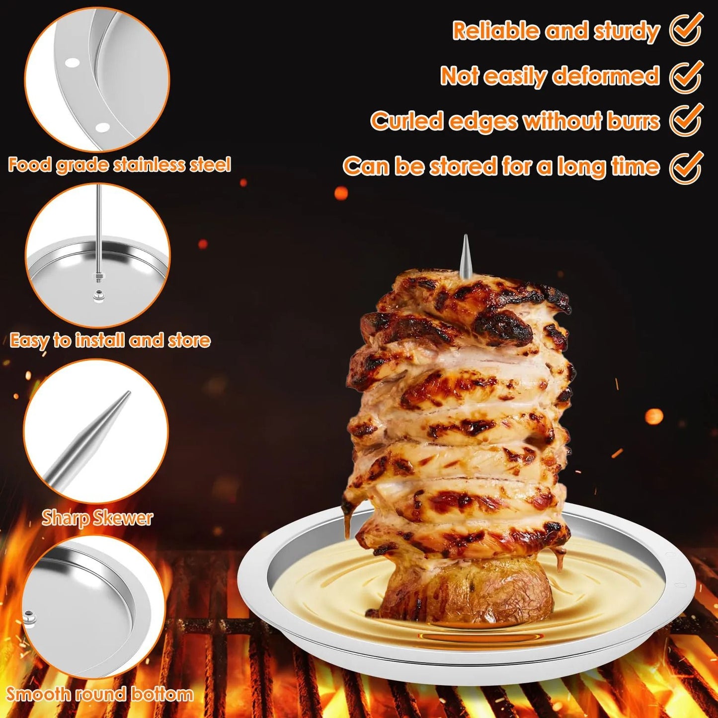 Al Pastor Skewer Stainless Steel Vertical Skewer With Tray Roasted Chicken Stand 2