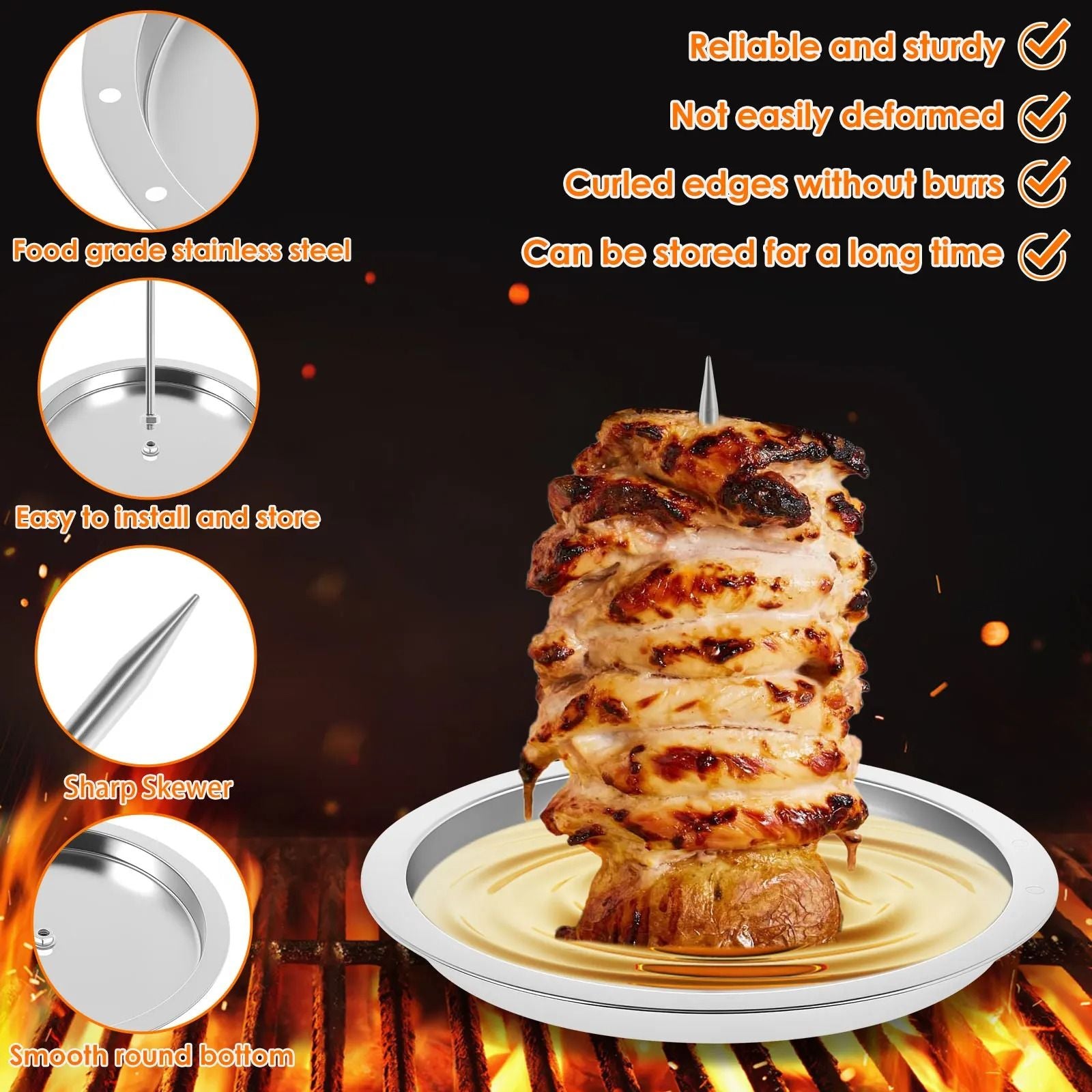 Al Pastor Skewer Stainless Steel Vertical Skewer With Tray Roasted Chicken Stand 2