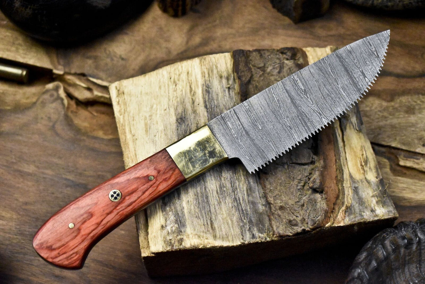Handmade Damascus Chef Knife  Hardwood Handle With Brass Bolster  Compact Kitchen Knife 1