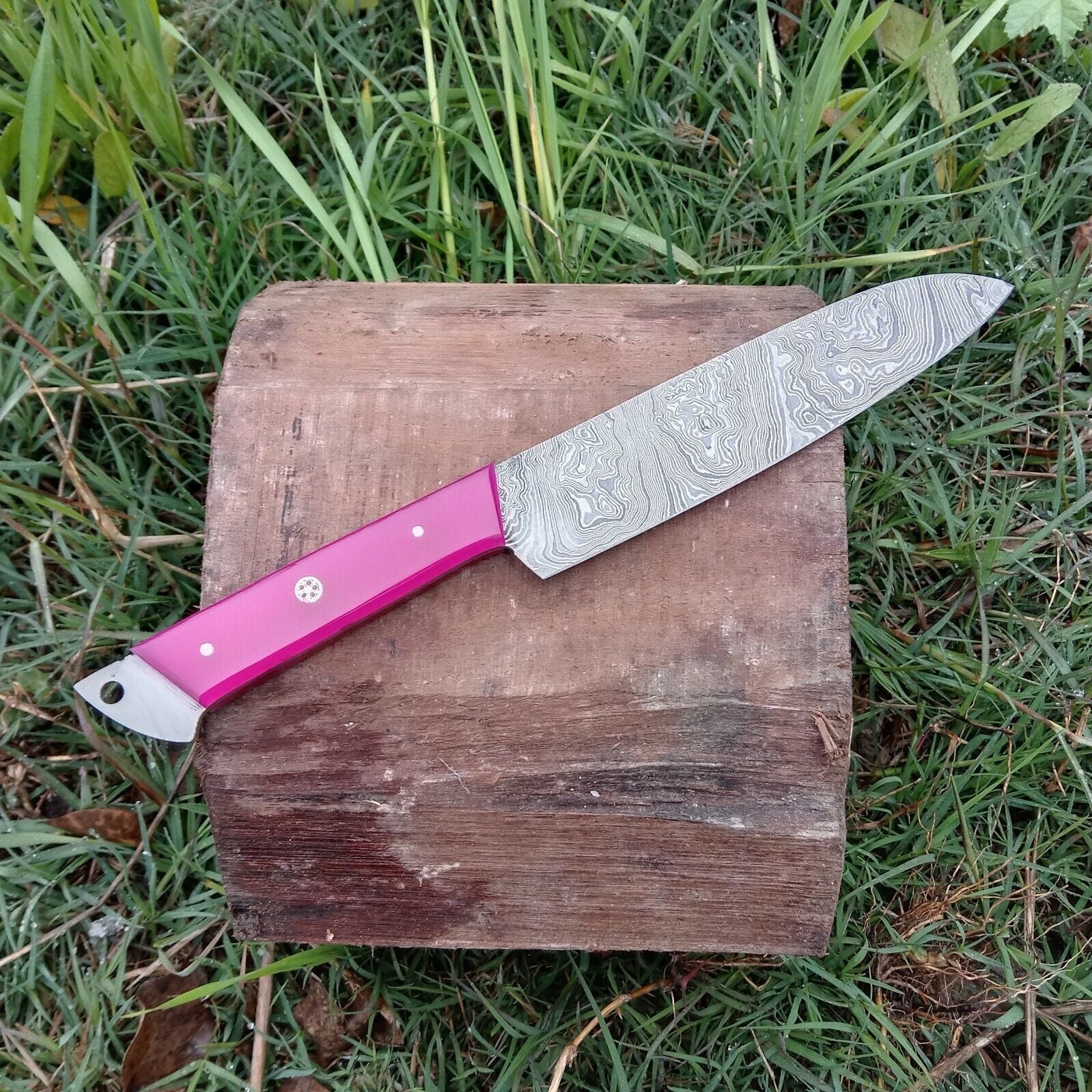 Custom Handmade Damascus Steel Chef Knife  Resin Handle Kitchen Knife  105 Full Tang 2