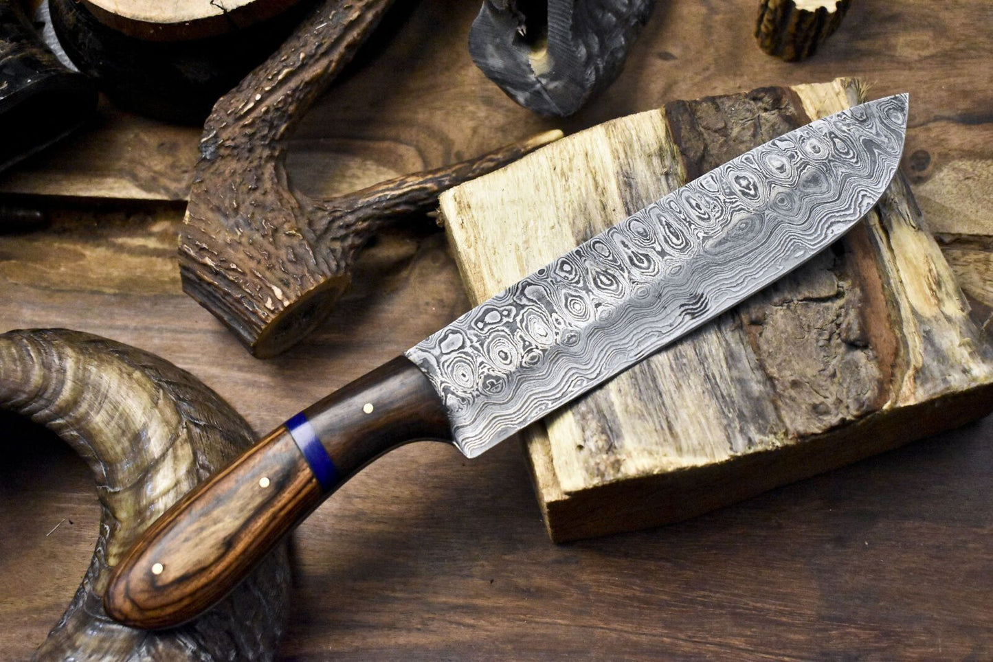 Custom Forged Rain Drop Damascus Chef Knife  Olive Wood Handle  115 Handmade Kitchen Knife 1