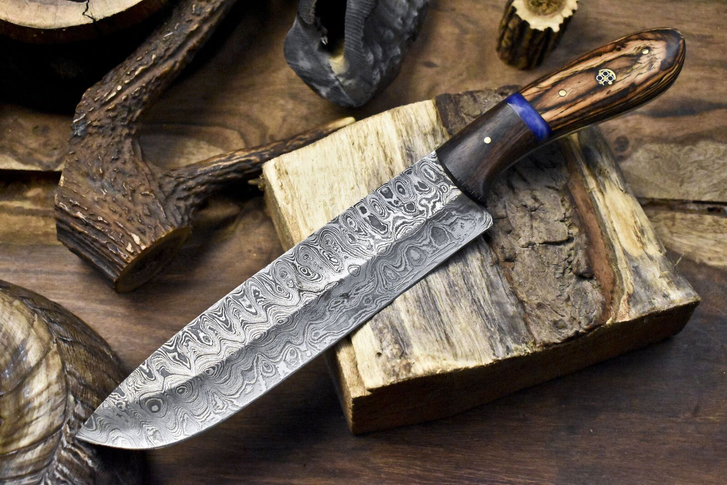 Custom Forged Rain Drop Damascus Chef Knife | Olive Wood Handle | 11.5" Handmade Kitchen Knife