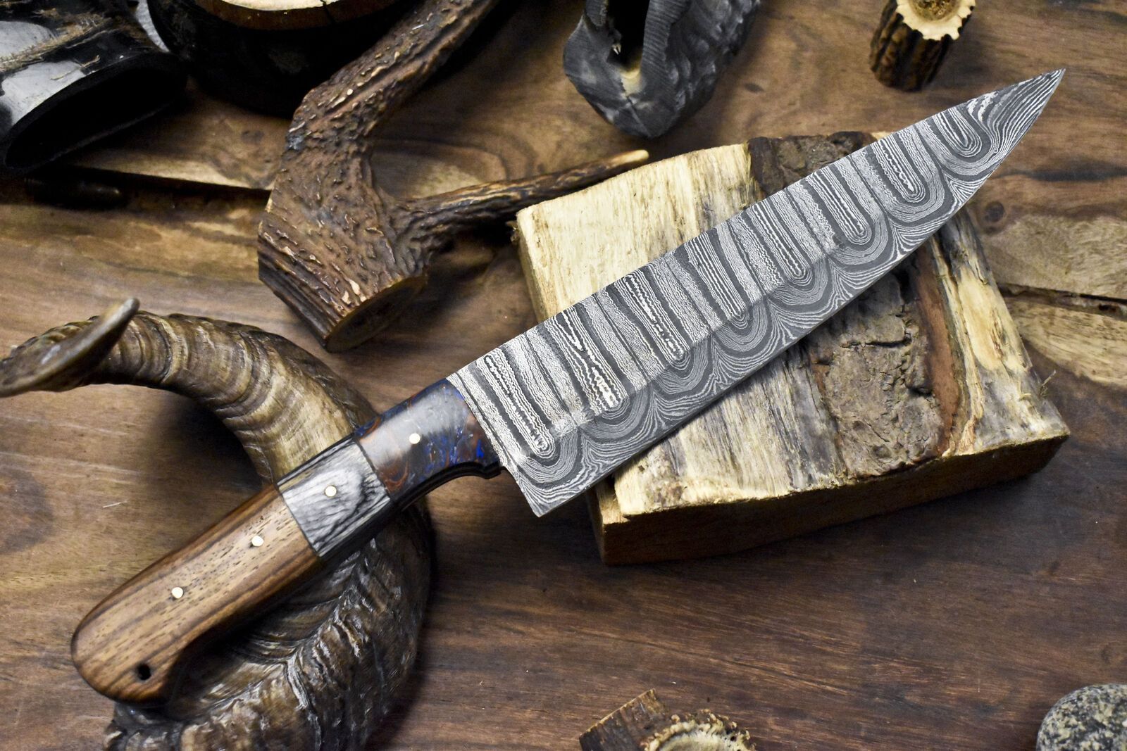 Handmade Twist Damascus Chef Knife  Hard Wood Handle  Micarta Bolster  13 Hunting  Kitchen Knife 2