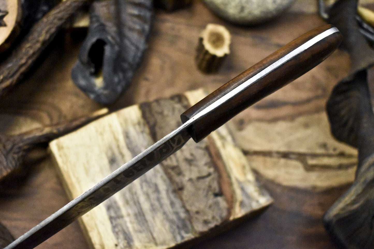 Custom Damascus Steel Chef Knife  Twist Pattern Blade  Hard Wood Handle  Hand Forged Knife 2