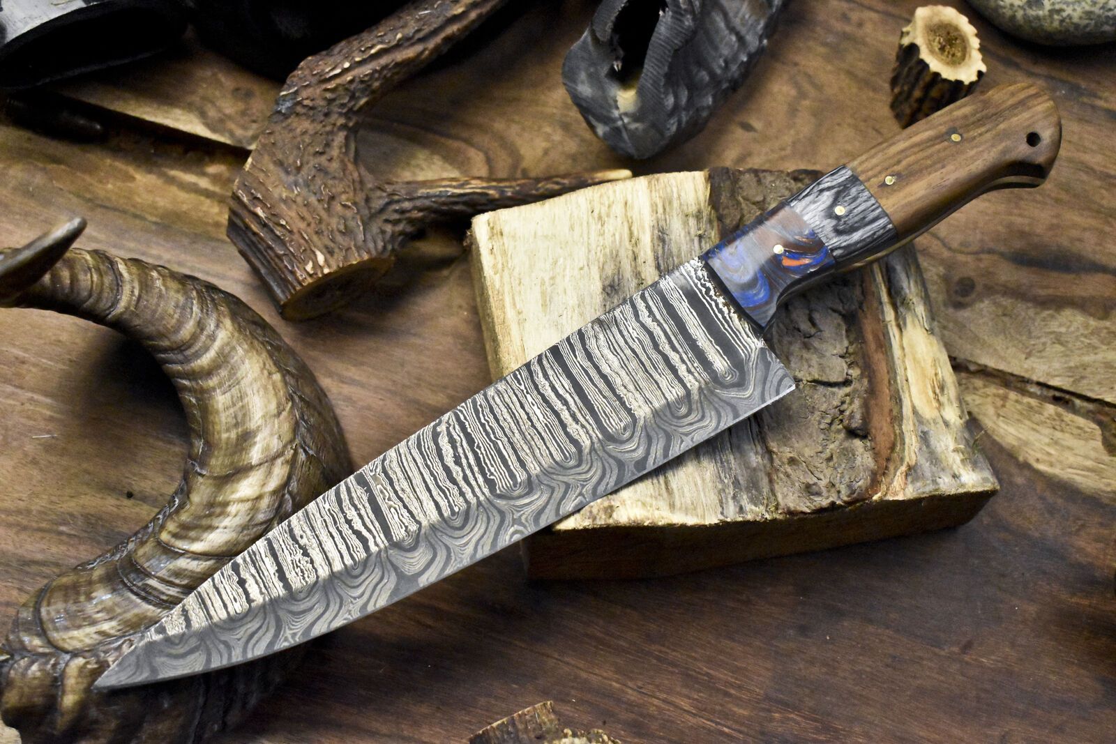 13" Handmade Damascus Chef Knife | Twist Pattern | Micarta Bolster | Kitchen & Hunting Knife