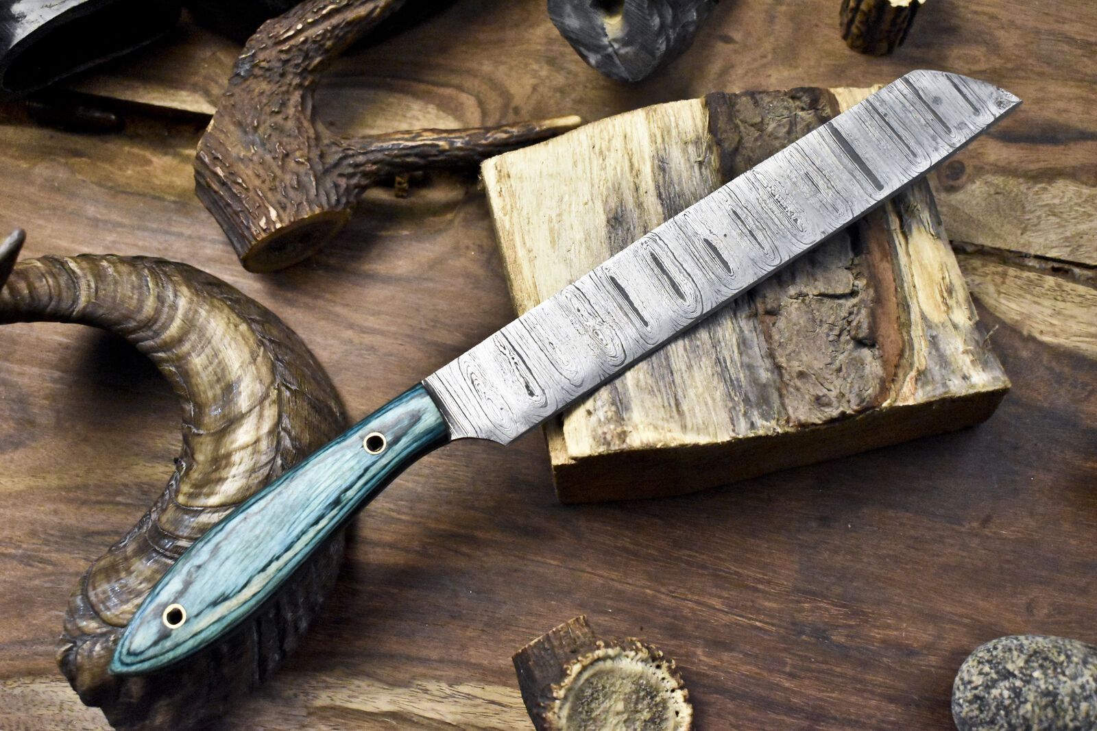 Hand Forged Damascus Chef Knife  Twist Design Blade  Hard Wood Handle  Professional Knife 1