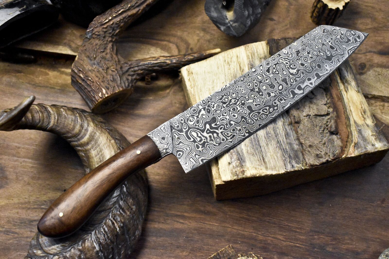 Handmade Damascus Steel Chef Knife  Hard Wood Handle  Hunting  Camping Knife 2
