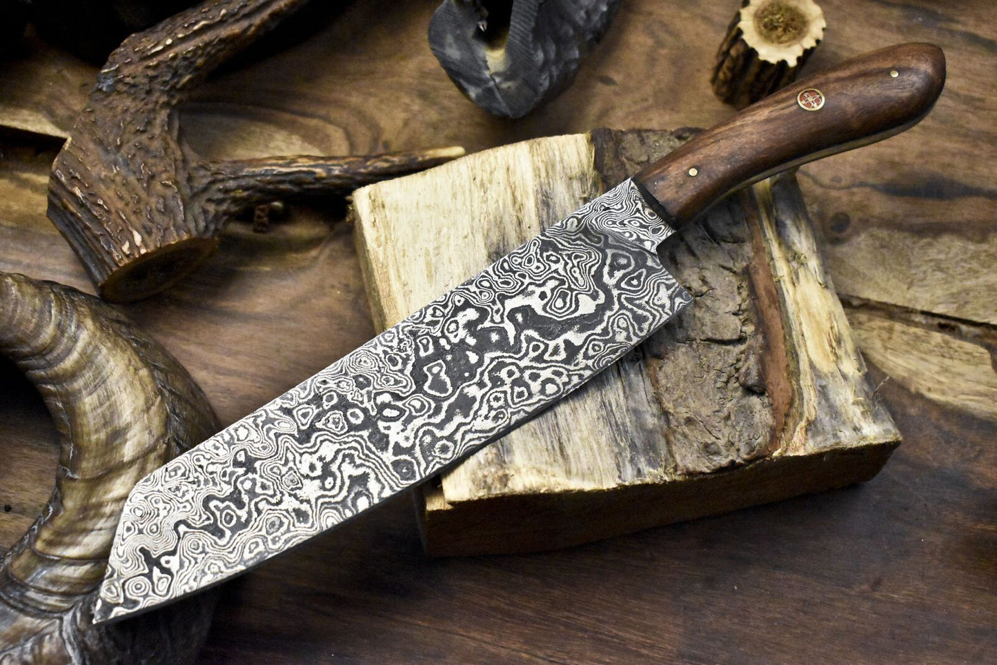 Handmade Damascus Steel Chef Knife | Hard Wood Handle | Hunting & Camping Knife