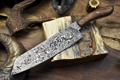 Handmade Damascus Steel Chef Knife | Hard Wood Handle | Hunting & Camping Knife