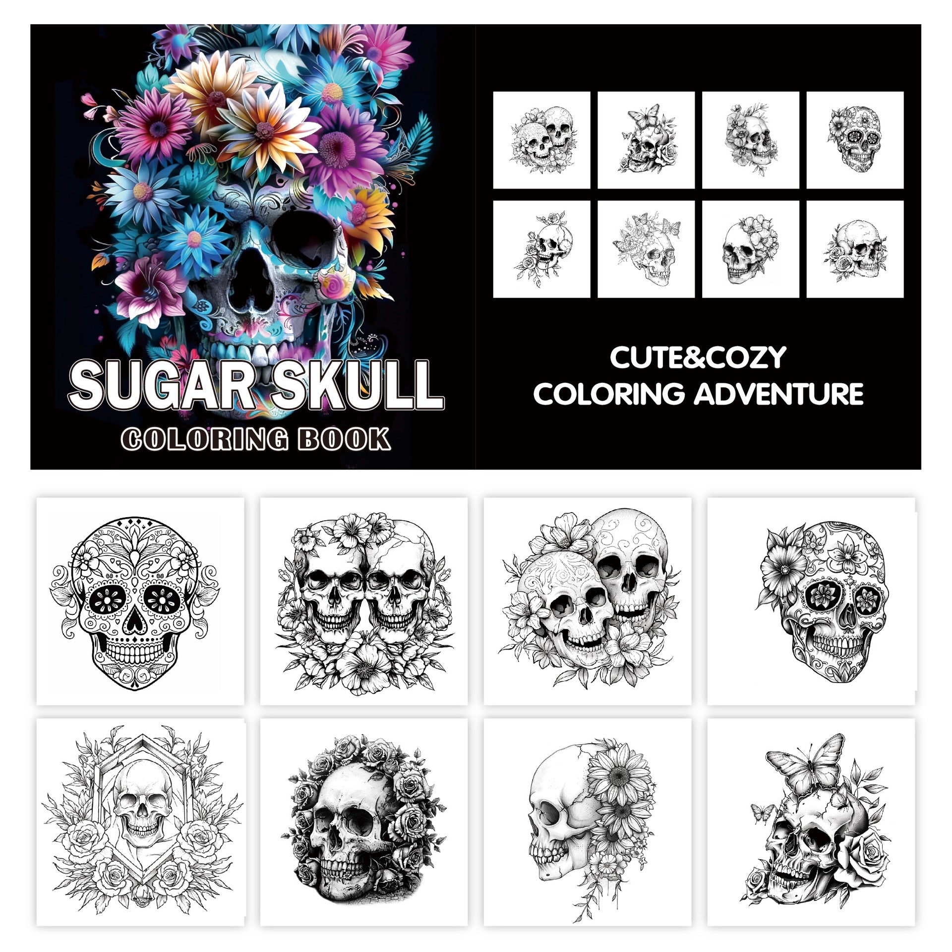 Art Skull Adult Coloring Book, Gothic Doodle Art for Stress Relief